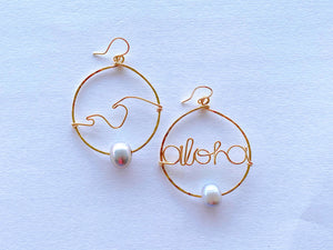 14KGF Aloha & Waves Fresh water pearls hoop earrings