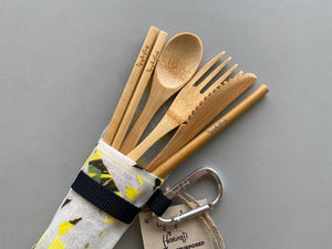 バンブー素材のお箸、スプーン、フォーク、ナイフ、ストローのセット